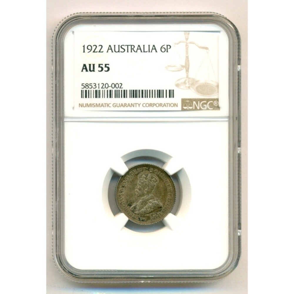 Australia George V 1922 Silver 6 Pence AU55 NGC Toned